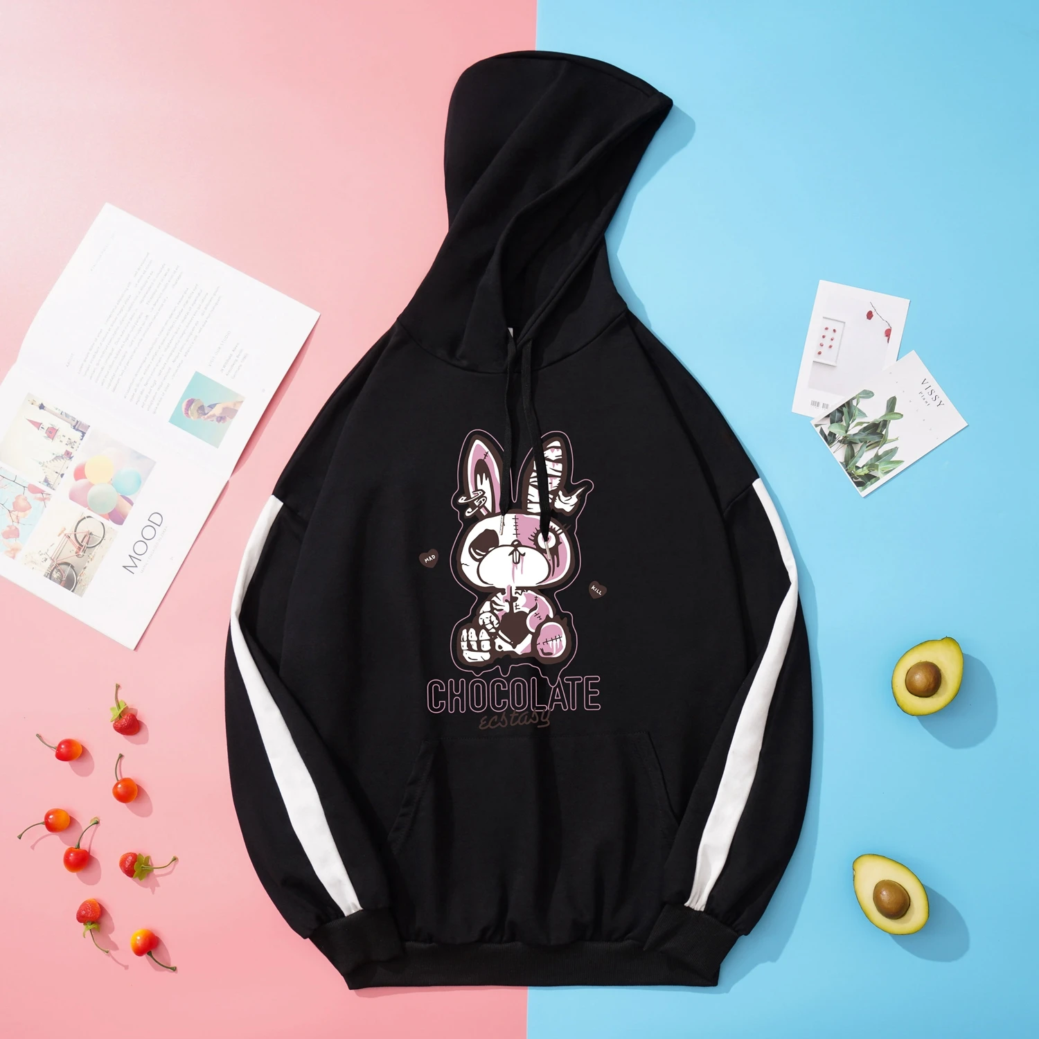 

Новая весенне-осенняя женская толстовка с капюшоном с цветным рисунком в виде кролика, толстовка с принтом в стиле Харадзюку, модные парные ...