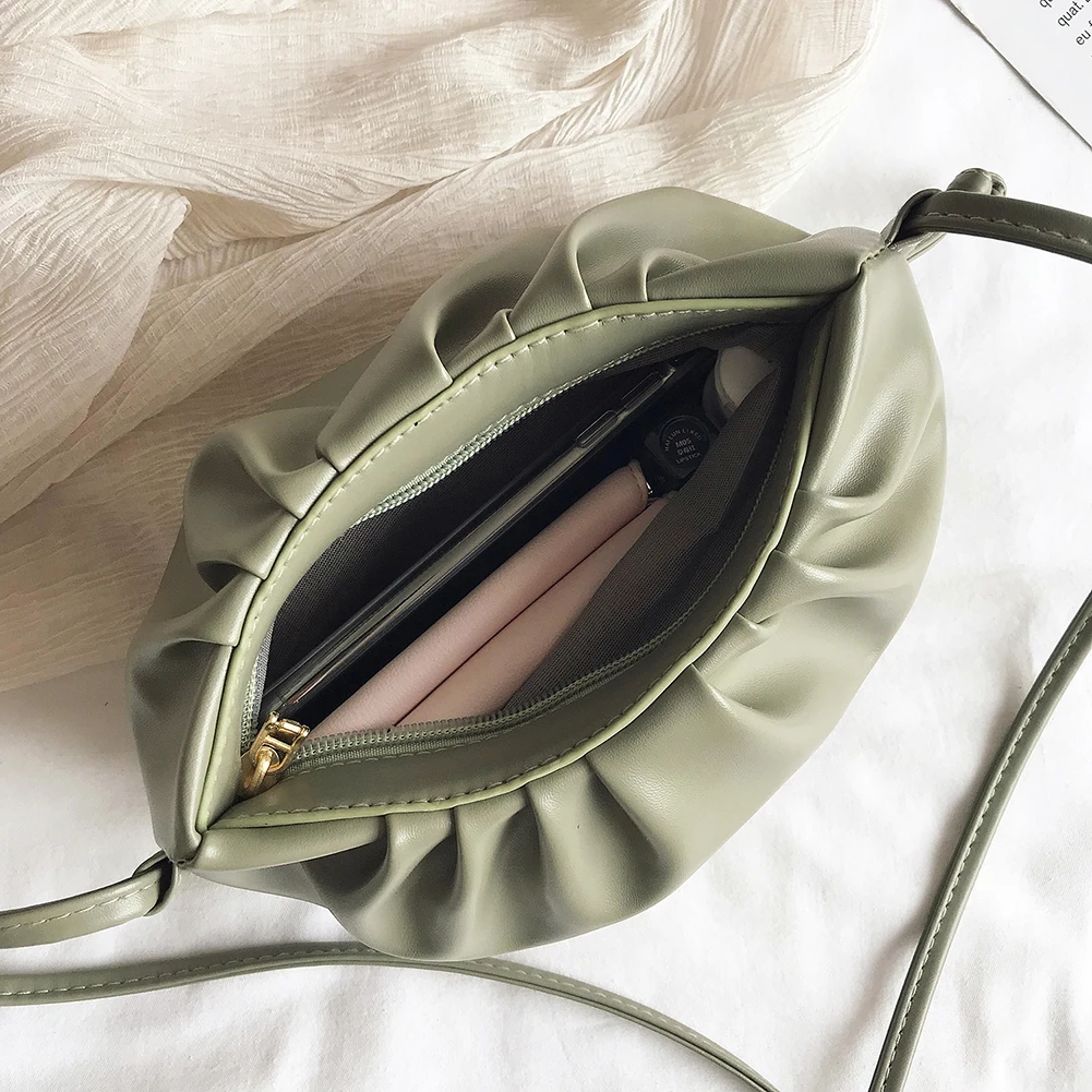 

Women Solid Color Casual Cloud Shoulder Messenger Bags Vintage Fashion PU Leather Handbags Female Daily Small Crossbody Bags