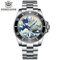 automatic steel dive watch black dial nh35 300m mechanical men watch luxury sapphire crystal full luminous kanagawa surf sd1953j