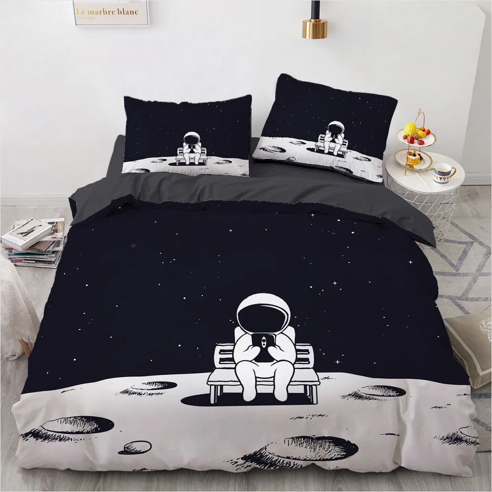 

3D Custom Design Cartoon Quilt Cover Sets Space Comforther Cover Pillow Covers Full Queen Double Single Size Black Bedding Set