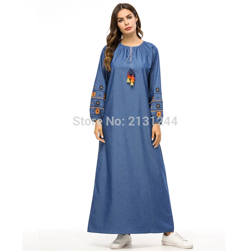 2018 Абая Турция исламский арабский мусульманский хиджаб джинсовое платье Кафтан