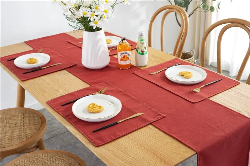 

Modern Fabric Red Tassels Table Runner Polyester Luxurious Washable Tablecloth Placemat Table Mat for Home Living Room Decor