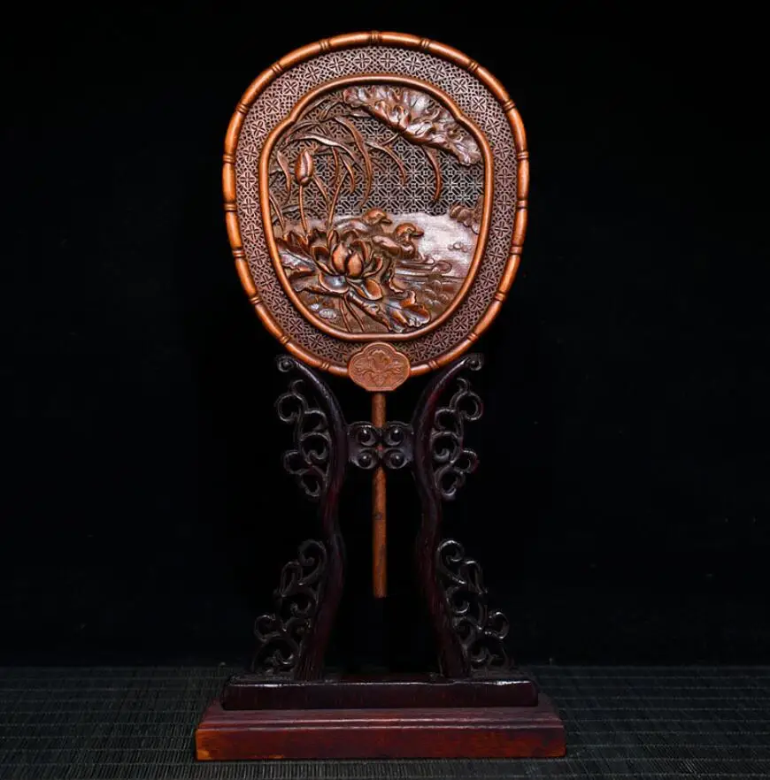 

Old antique antique Chinese style living room decoration boxwood carved mandarin duck screen decoration new product wooden craft