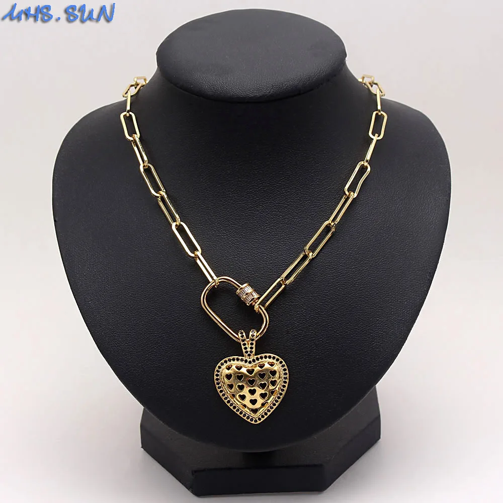 MHS.SUN модное ожерелье с ажурным сердцем кулоном золотого цвета цирконием толстые