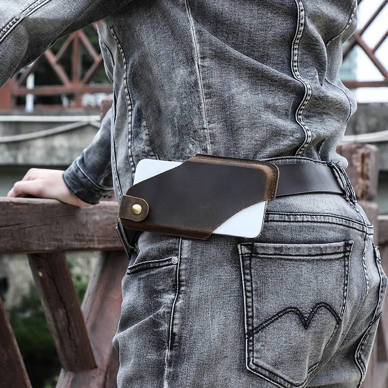 

Мужская поясная сумка для мобильного телефона из 100% натуральной кожи для IPhone 12 13 Pro Max, портативный мини ремень, чехол-держатель для телефона,...