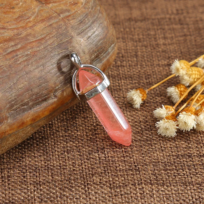 

Natural stone crystal bullet head hexagonal pillar necklace pendant marie aristocats genshin eye god pendant Pendant