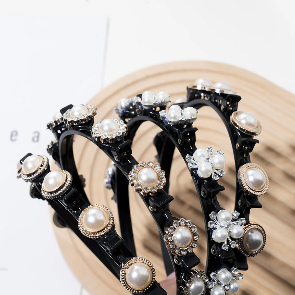 

Обруч для волос с фиксированным жемчугом и цветком, аксессуар для укладки сломанных волос, плетеная заколка для волос, модные аксессуары дл...