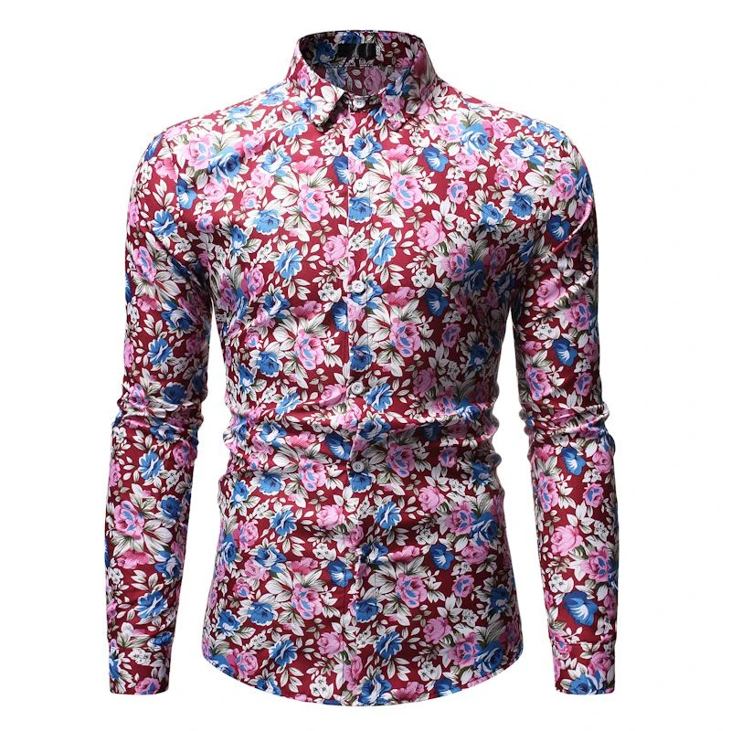 

New Men's Slim fit Floral Print Shirt Male Flower Printed Long Sleeve Shirt Tops Men Autumn Casual Shirts 9 Colors M-3XL