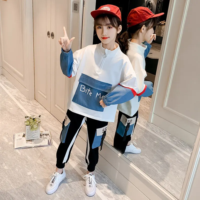 

2021 Autumn Kids Sport Clothes Children's Clothing Casual Zipper Sweatshirt+Cargo Pants Suit Teenage Girls Costume Outfits 4-13Y