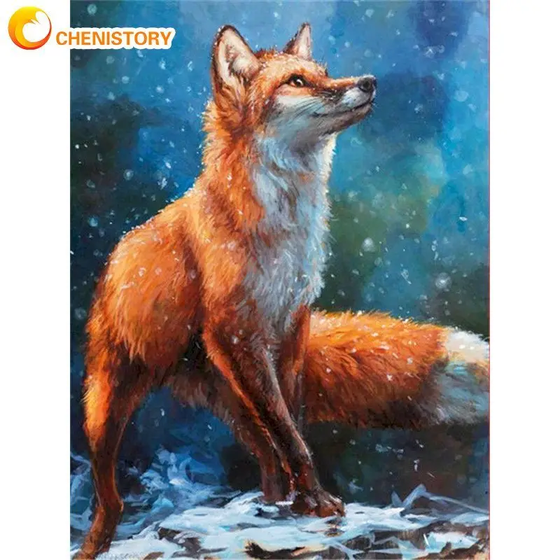 

CHENISTORY Acrylic Painting By Numbers For Adults With Frame Snow Fox Animals Wall Art Picture By Numbers For Diy Gift 60x75cm