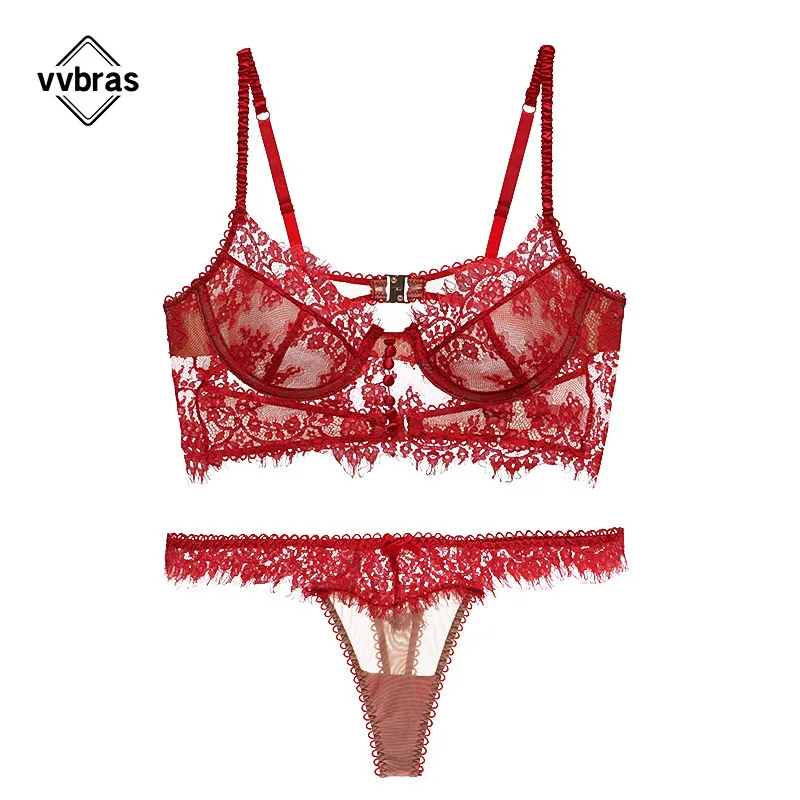 

Комплект нижнего белья vvbra женский кружевной, пикантный ультратонкий бюстгальтер с чашками пуш-ап, красивое привлекательное нижнее белье с ...