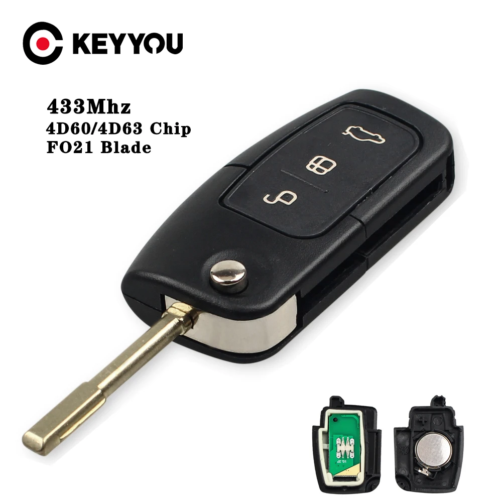 

KEYYOU 10X 433MHZ 4D60 Chip Car Remote Key For Ford Fusion Focus Mondeo Fiesta Galaxy Automobile Fob 3 Buttons FO21 Blade