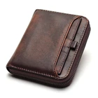 Короткий кошелек для мужчин, кожаный повседневный Молодежный маленький бумажник с вертикальной молнией в стиле ретро