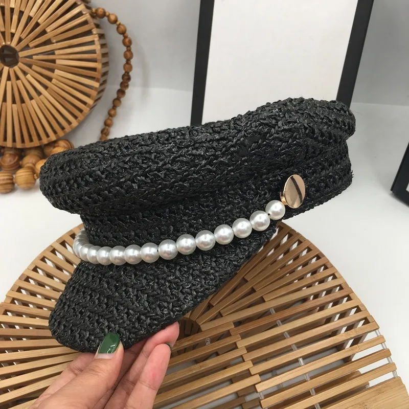 Женская плетеная шляпка с жемчугом новый весенний Плетеный светильник из соломы