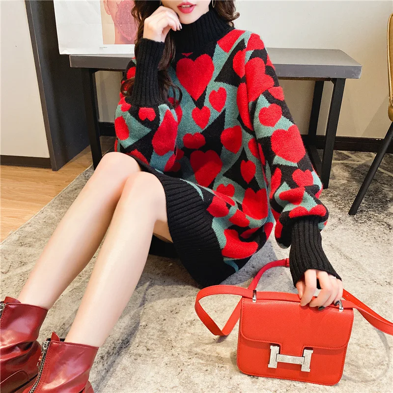 

Thickened Heart-shaped Long Turtleneck Sweater Women's Pullover 2020 New Undershirt Knit Shirt