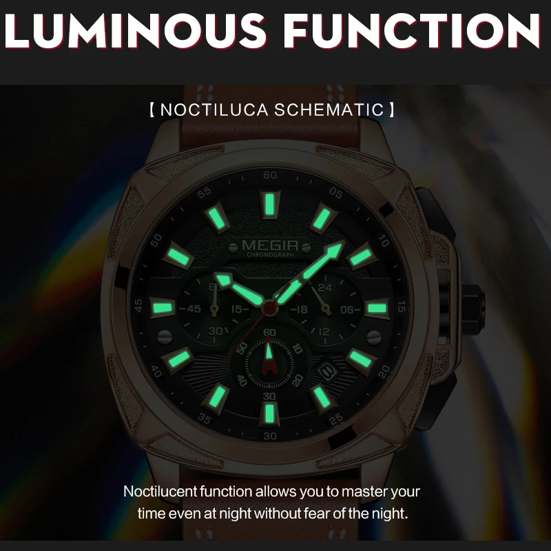 Часы мужские кварцевые с хронографом водонепроницаемые кожаным ремешком |