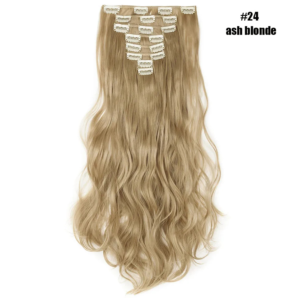 ash blonde SNOILITE 2" 8 шт./компл. длинные волнистые натуральные заколки для наращивания волос высокотемпературный волоконный шиньон синтетические 18 клипов в прическе - Цвет: ash blonde