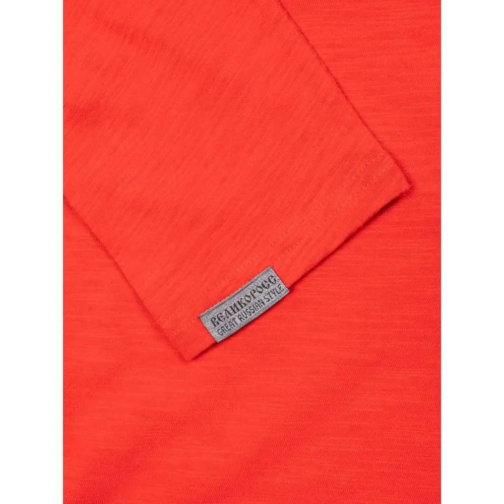 Лонгслив Великоросс однотонный алого цвета V образный ворот фламированная