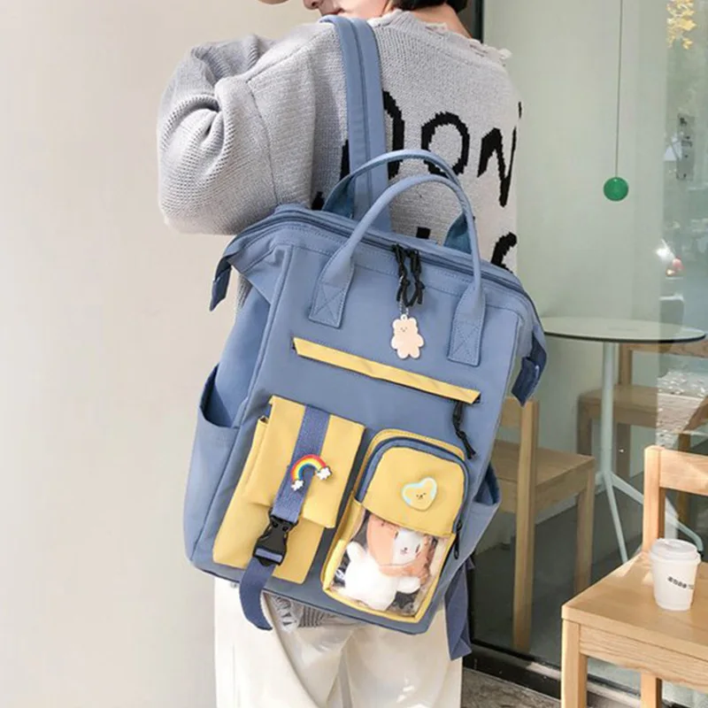 

New Fashion Nylon Backpack Multiple Pockets Travel Mochila Bookbag College Lovers School Bag Laptop Bagpack Women Rucksack