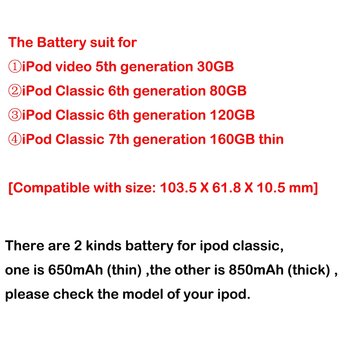 650 мАч сменный внутренний аккумулятор для iPod Классический Тонкий полимерный video 5