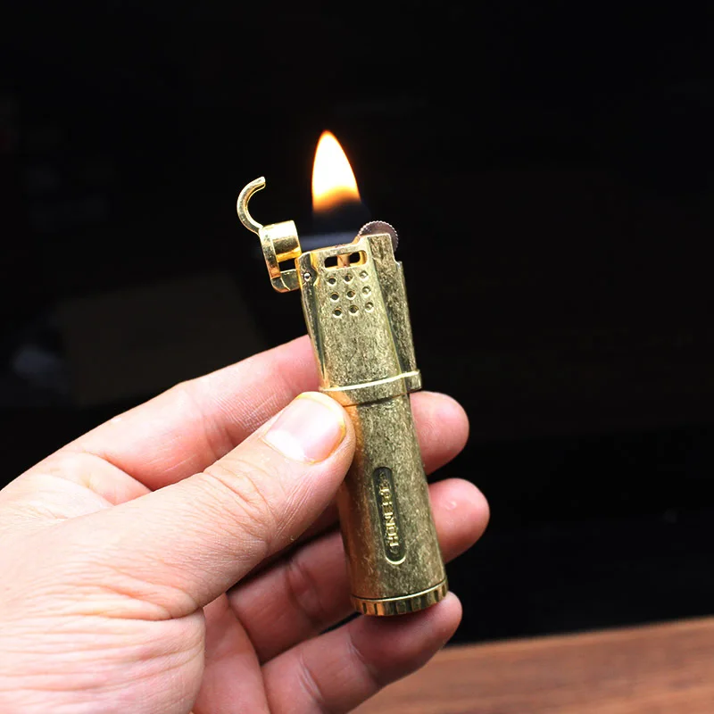 

Retro Torch Gasoline Lighter Grinding Wheel Flint Brass Kerosene Oil Pipe Lighter Free Fire Cigarette Windproof Gadgets For Men