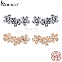bamoer 925 sterling silver daisy flower clear cz stud earrings for women sterling silver jewelry valentines day gift sce419