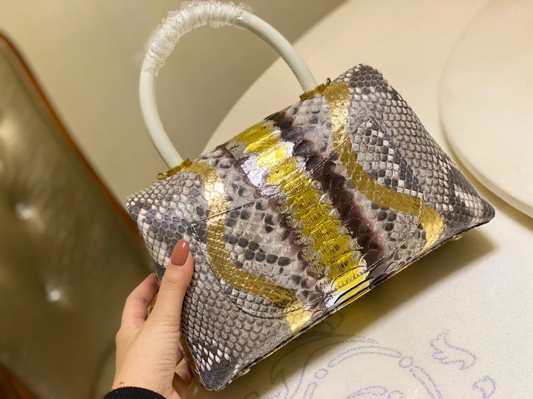 

2020 New Brand Luxury Women Shoulder Bags Real Python Skin Multicolor Handbag Fashion Ladies Leather Bags