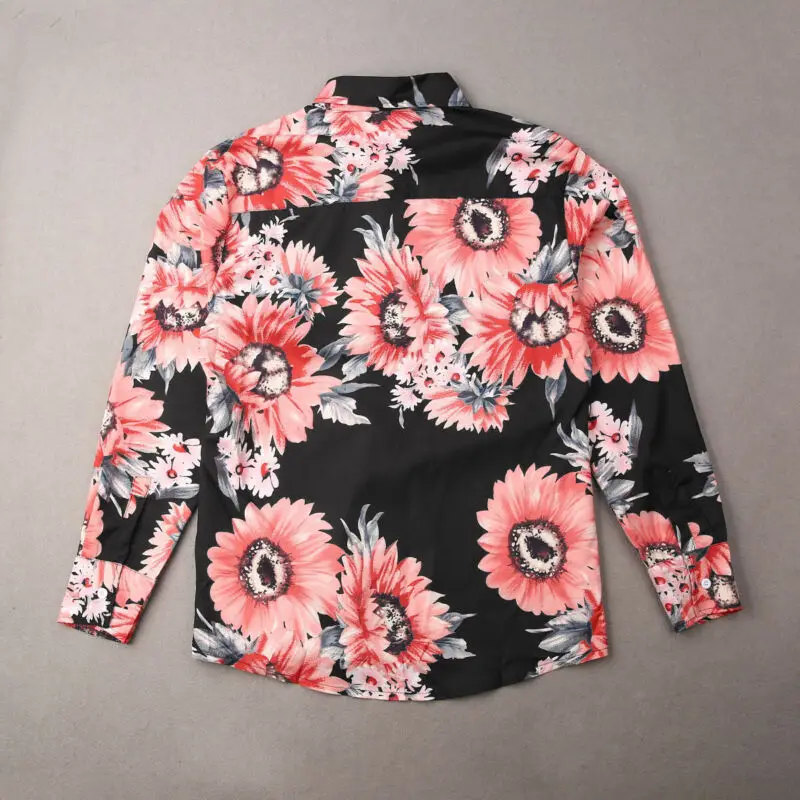 

Men Casual Print Shirt Long Sleeve Floral Muscle Shirts Fitness Tops