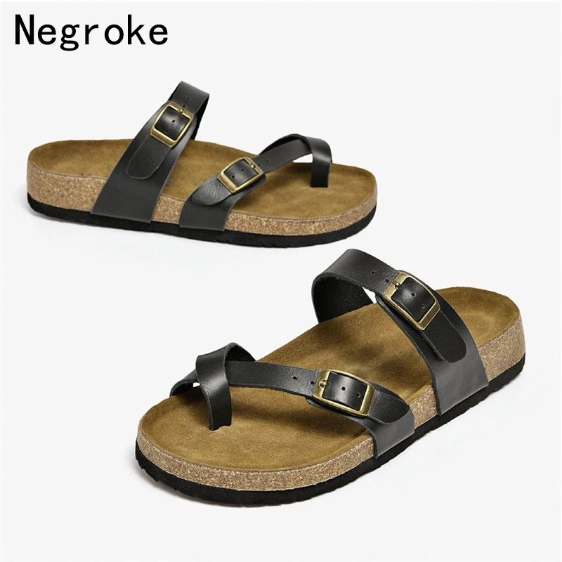 

Женские шлепанцы с кожаным ремешком, летние пляжные пробковые шлепанцы входетнамки, сандалии, женские ретро шлепанцы, женские плоские тапо...