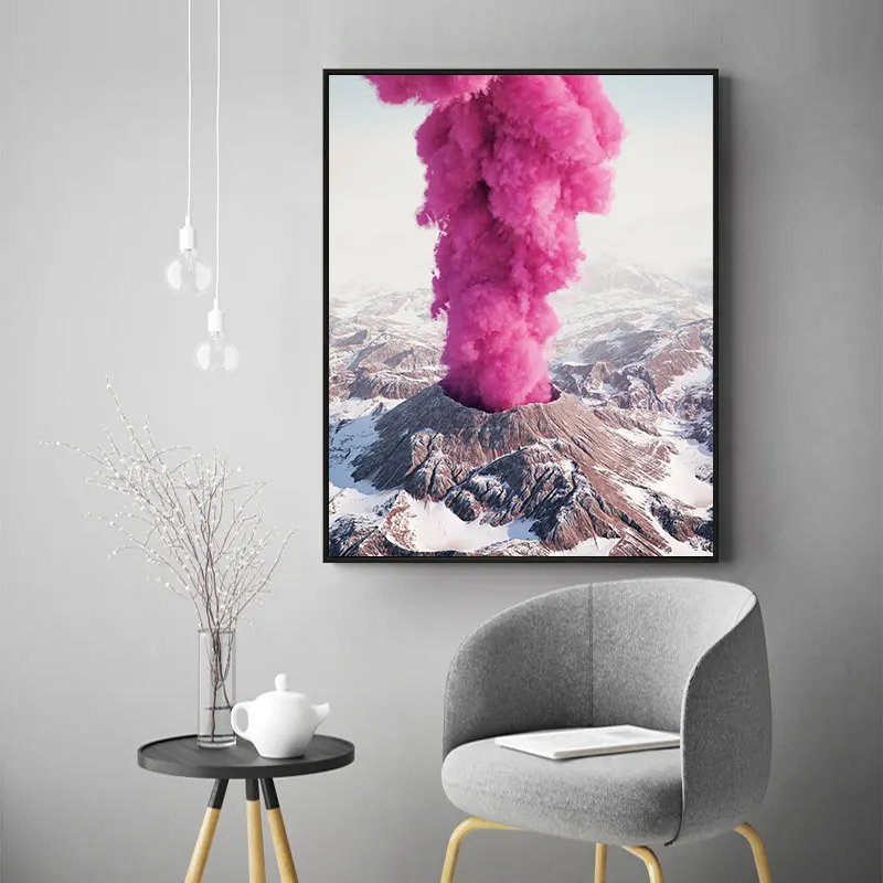 Изображения на забавной стене извержения вулкана розовые современные милые