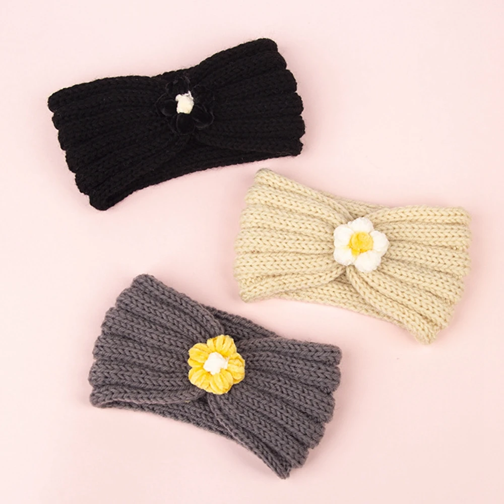 

Детская модная вязаная крючком полосатая эластичная повязка на голову с милыми цветами ручной работы вязаная повязка для волос головной убор для малышей реквизит для детской фотографии
