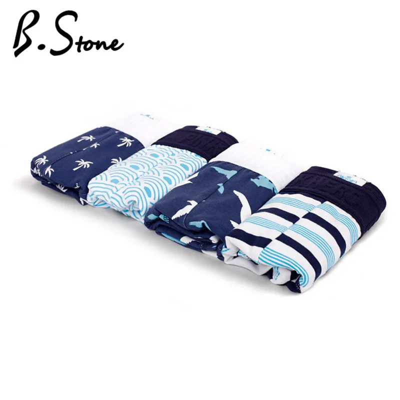 Мужские Боксеры 4 цветов хлопковые трусы в полоску с волнистым принтом шорты