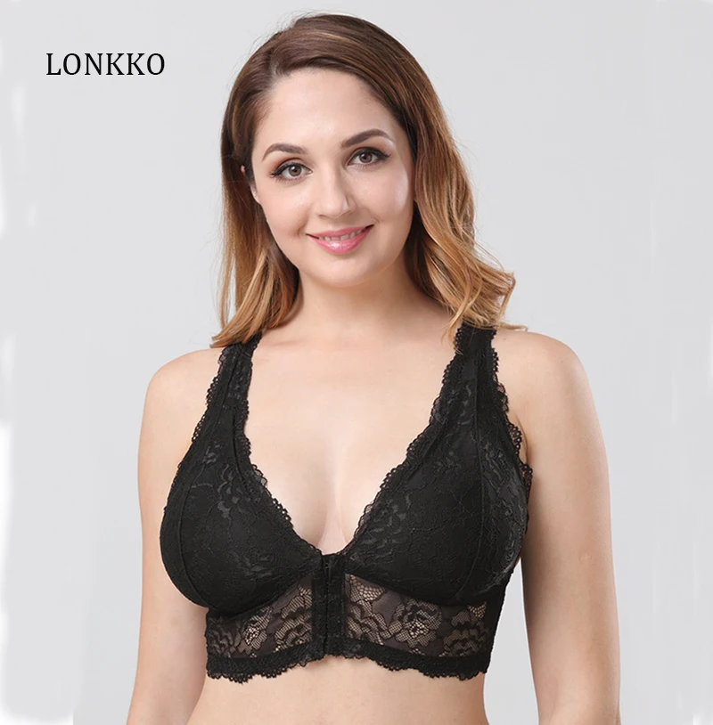 Размера плюс бюстгальтер для Для женщин кружевной без косточек с застежкой