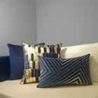 Бархатный Чехол для подушки с геометрической вышивкой, синий, темно-синий, золотой