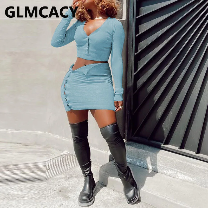 

Женские повседневные костюмы из двух частей, короткий топ с длинным рукавом и мини-фото