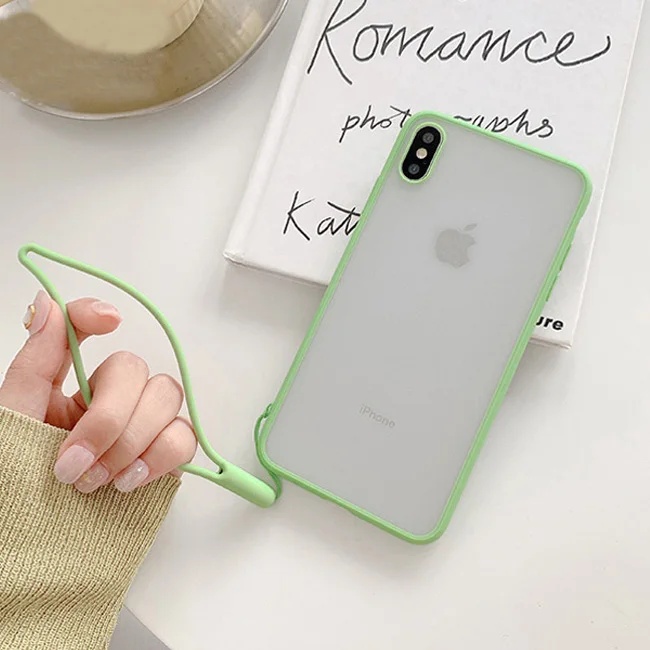 Зеленый Отсутствие Карамельный цвет матовый пара чехол для iphone X XS Max XR Чехлы для iphone 7 8 6 6S P lus крышка с ремешок для запястья - Цвет: Зеленый
