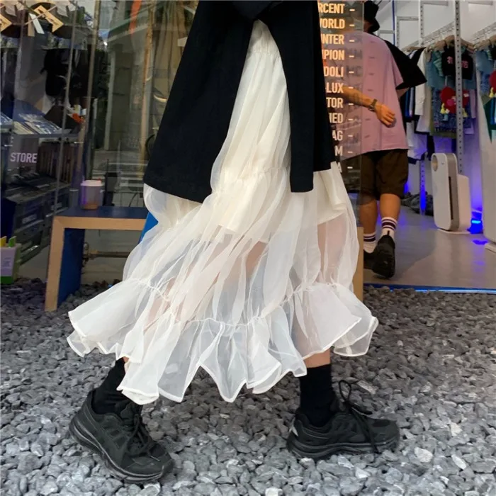 

Mesh Skirt 2021 Autumn Winter New High Waist Slim Temperament Mid-Length Korean Style Women's Skirt
