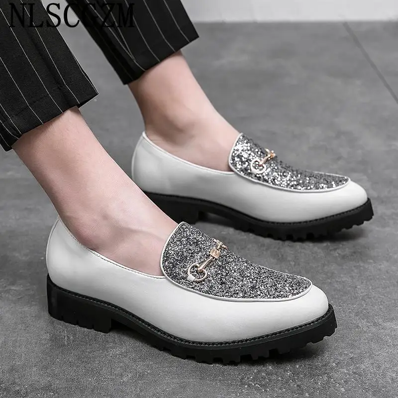 

White Loafers Men Dress Shoes Italian Party Shoes for Men 2023 Formal Slip on Shoes Men мокасины мужские Zapatos Hombres ローファー