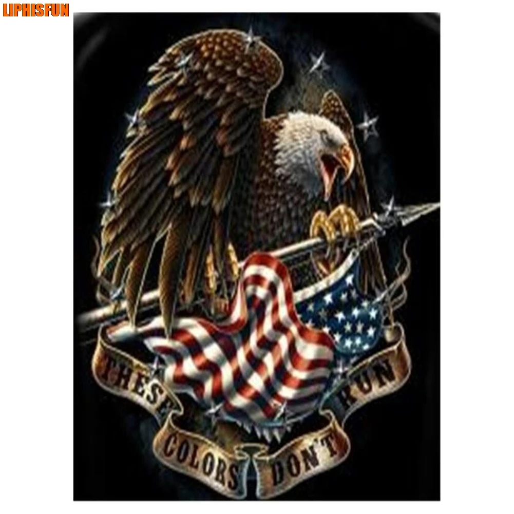 

Вышивка крестиком ручной работы LIPHISFUN, алмазная живопись, полноразмерный домашний декор, квадратный круглый флаг орла