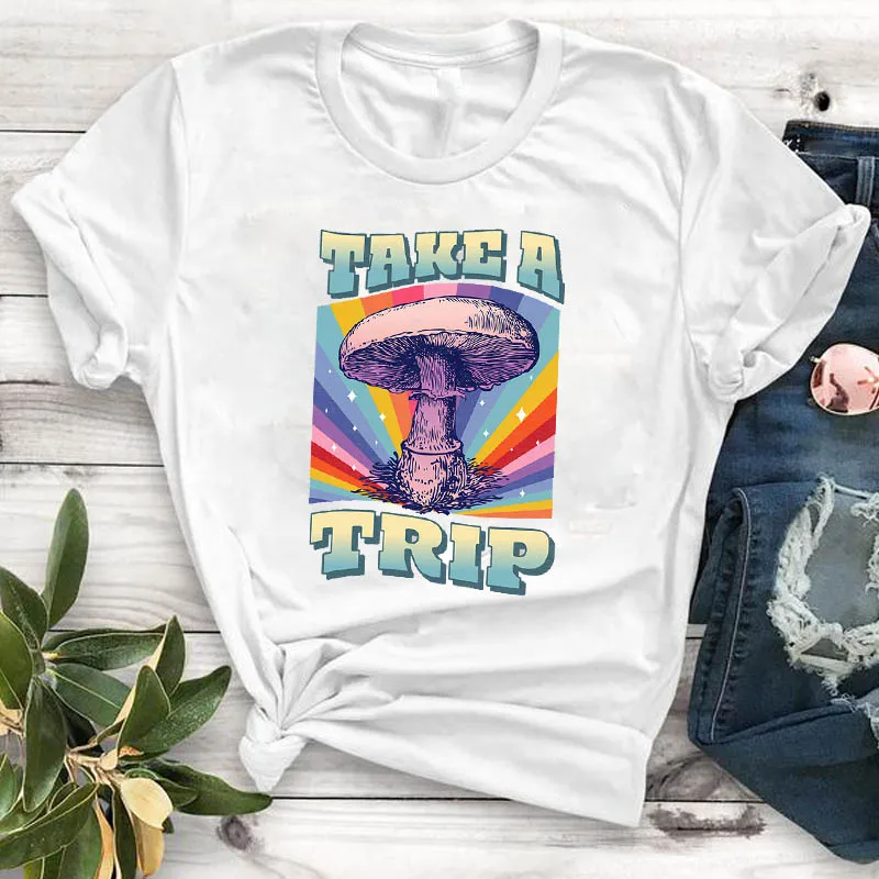 

Casual Tshirt Women Mountain Plus Size 4XL Happy Camper Summer Print T Shirt Female Women Camisa Mujer Top Graphic Tees T-shirt