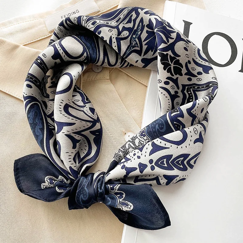 

2022 модные квадратные шарфы, женский летний 100% Шелковый шейный шарф для волос, повязка на голову, роскошный дизайн, бандана с принтом для женщ...