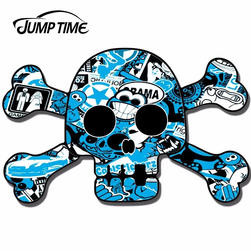 JumpTime 13 см x 8 3 Виниловые Наклейки Из синих цветочков и черепов кости винил JDM окна