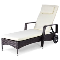 costway outdoor chaise lounge chair recliner cushioned patio furniture adjustable wheels