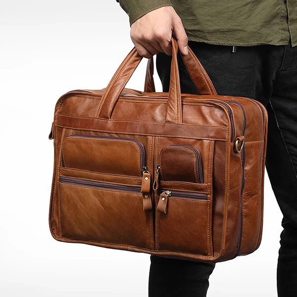 

New Men's Leather Briefcase Men 13.3 Inch Laptop Bag Messenger Bag Business Retro Shoulder Crossbody Bags Travel Luggage Gift