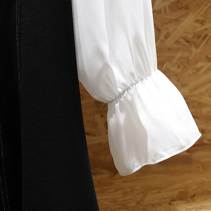 HAMALIEL New Women Black White Patchwork Oversize Loose Dress Spring Plus Size Double-breasted Bowknot Flare Sleeve Casual | Женская