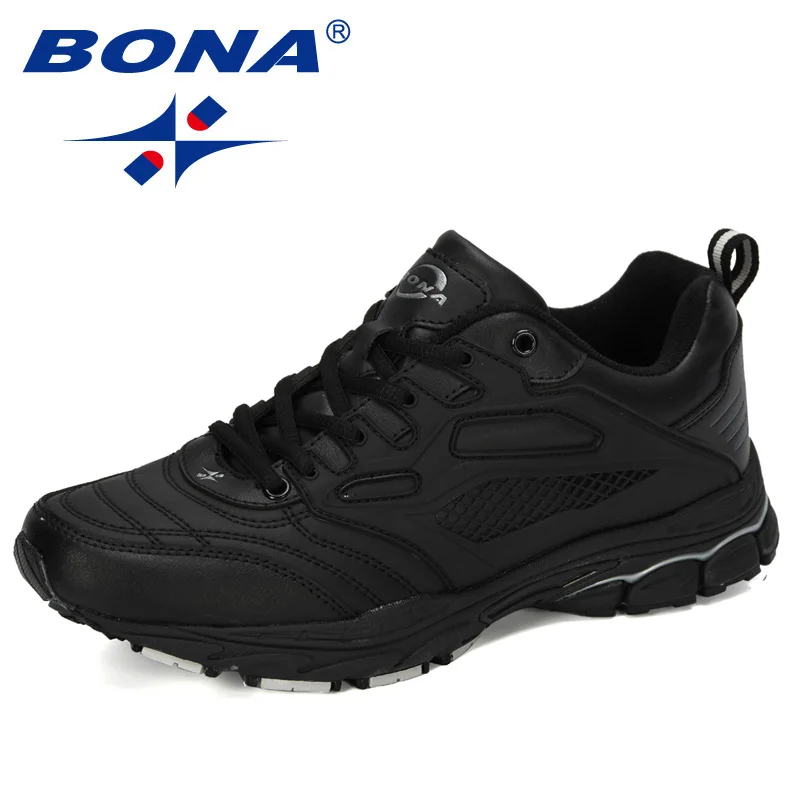 Black silver gray BONA/Новинка года; дизайнерская популярная спортивная уличная спортивная обувь; прогулочная обувь; мужские кожаные кроссовки для бега; Sapatos; кроссовки для бега - Цвет: Black silver gray