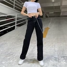 DEWADBOW с высокой талией, джинсовые штаны для женщин прямую нижнюю ногу в винтажном стиле; Уличная модная обувь с украшением в виде цепочки в готическом стиле, черные 2021; Сезон весна