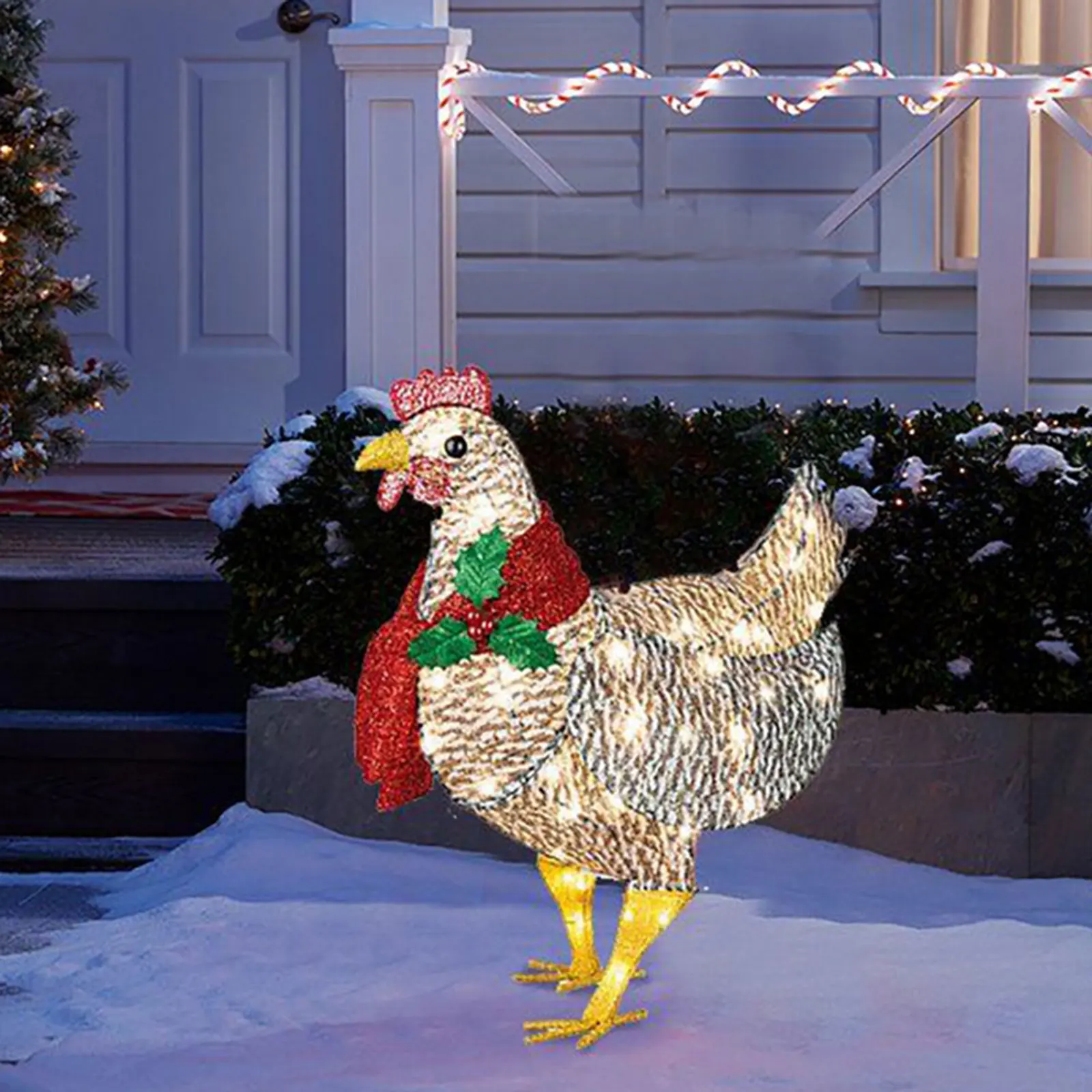 

Украшение для двора, светящаяся курица с шарфом, металлическая скульптура курицы, садовая лужайка, коридор, Рождественское украшение для ат...