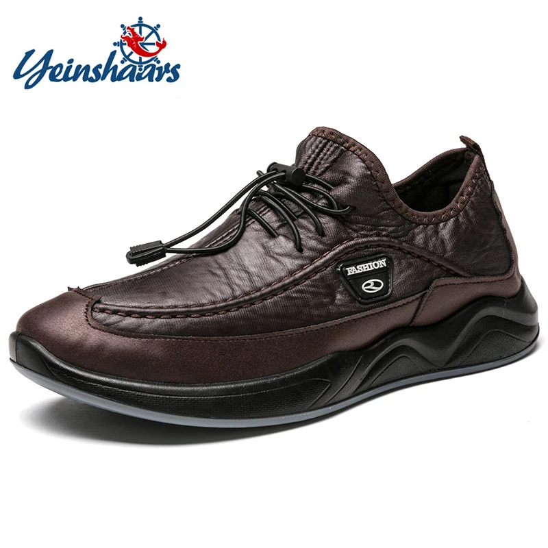 

YEINSHAARS Men's Sneakers Leather Casual Shoes Waterproof Outdoor Soft Bottom Walking Sport Shoes Big Size 39-46