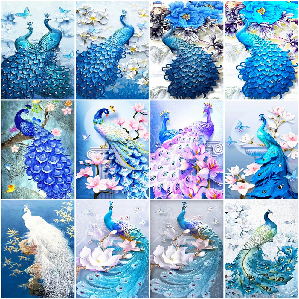 

HUACAN DIY Full Square Diamond Painting Cross Stitch Peacock 5D Mosaic Rhinestone Diamond Embroidery Animal Home Decoration